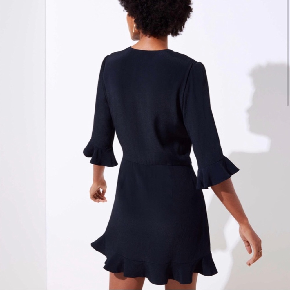 LOFT Navy Wrap Ruffle Romper - Picture 4 of 10